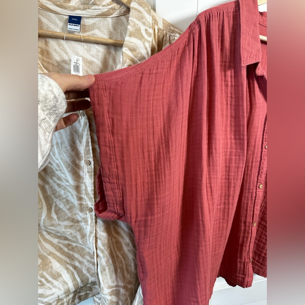 NWT Lot of (2) Old Navy Short Sleeve Shirts Tops Coral Zebra Gauzy Women's XXL - Picture 8 of 16